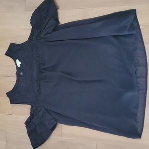 Lily White Cold Shoulder Ruffle Sleeve Blouse Top Black Large